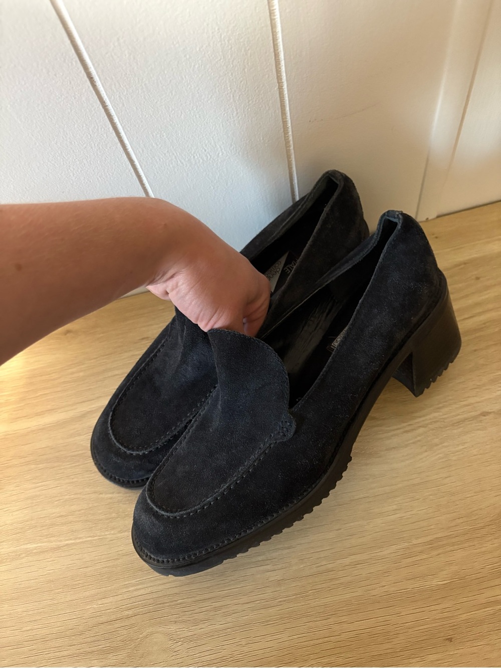 Vintage Black Suede Heel Loafers